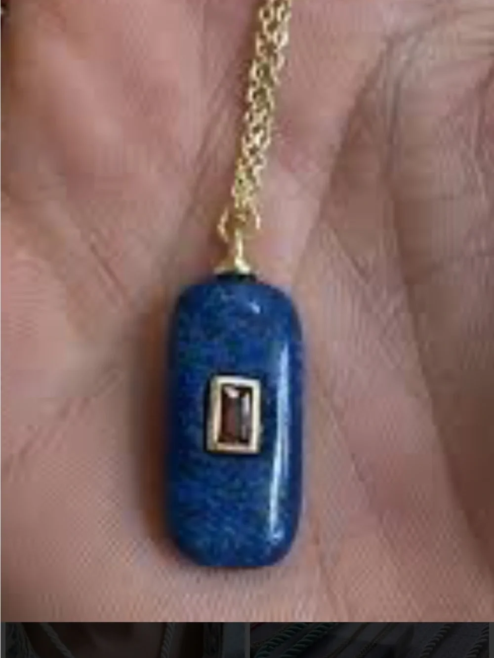 Gold Chain Necklace with Blue Stone Pendant